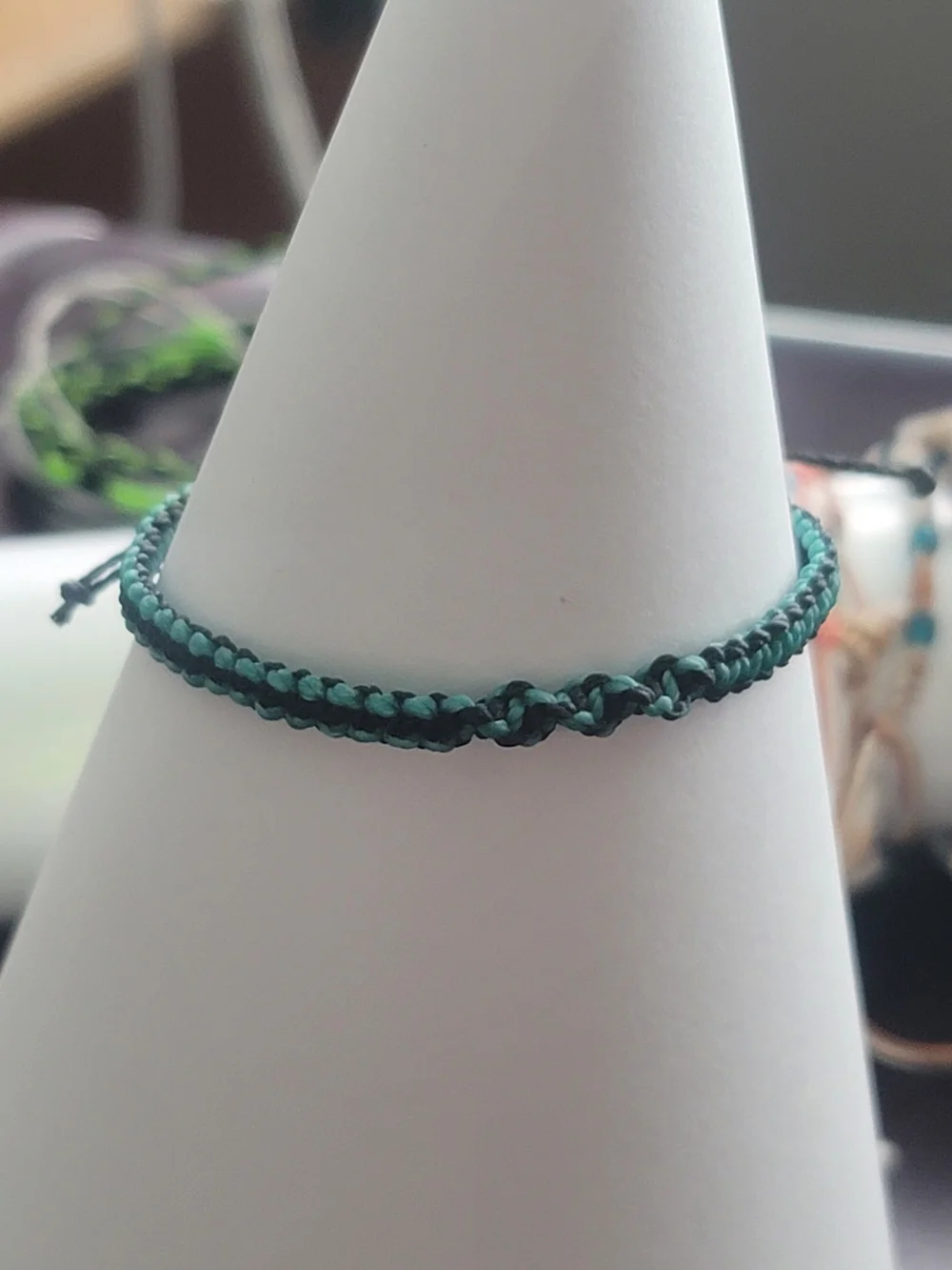 Handmade Braided Bracelet in Teal and Dark Green